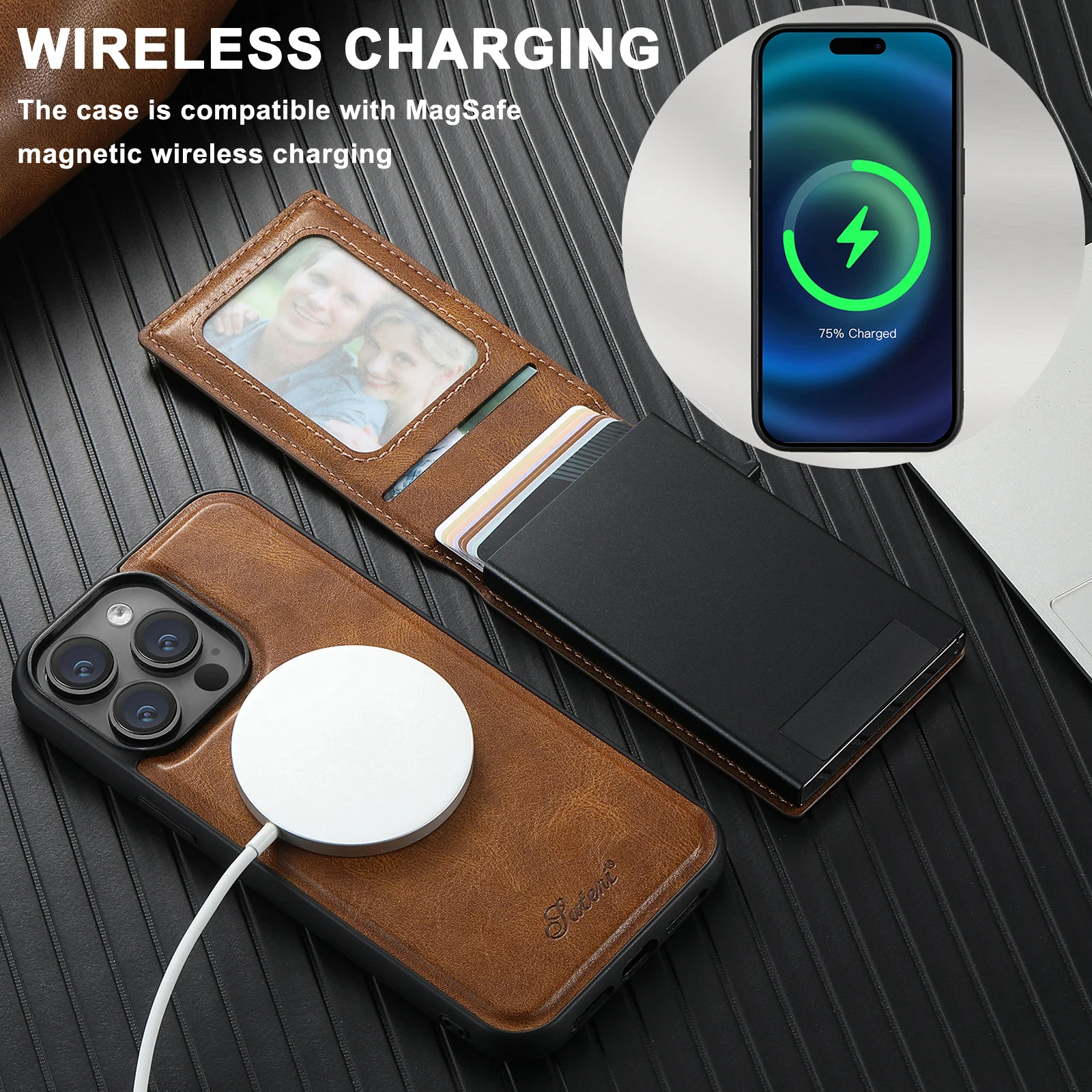 SUTENI Wallet For Men Phone Case Card Holder Leather Magnetic Pocket Cover Wireless Charging For iPhone 12 13 14 16ProMax 15Plus