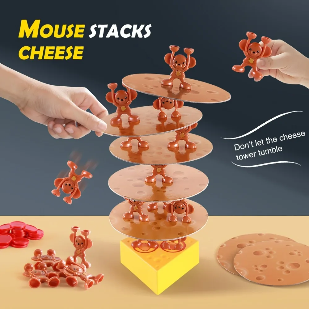 لعبة الطاولة التفاعلية للأطفال من سن 4 إلى 12 عامًا - لعبة التراص الممتعة على الجبن تعزز التنسيق بين اليد والعين والتفكير المنطقي
