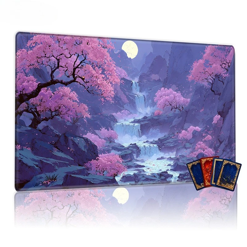 Quiet Cherry Blossom River Game Mat, suitable for collectible card games, tabletop role-playing games and tabletop decorations.