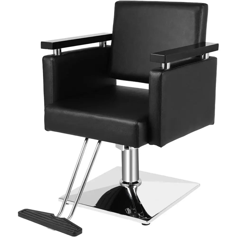 360° Swivel Styling Chair with Square Base and Footrest for Hair Salons and Spas