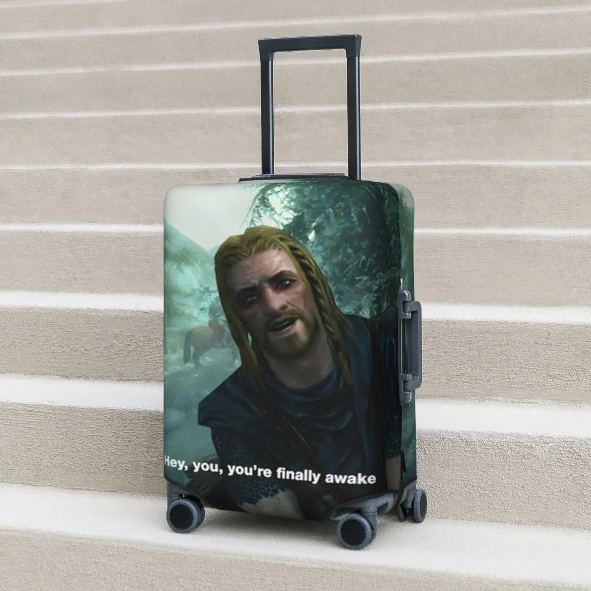 

Hey You You'Re Finally Awake Skyrim Suitcase Cover Protection Elastic Travel Luggage Protector Covers for 18-32 Inch