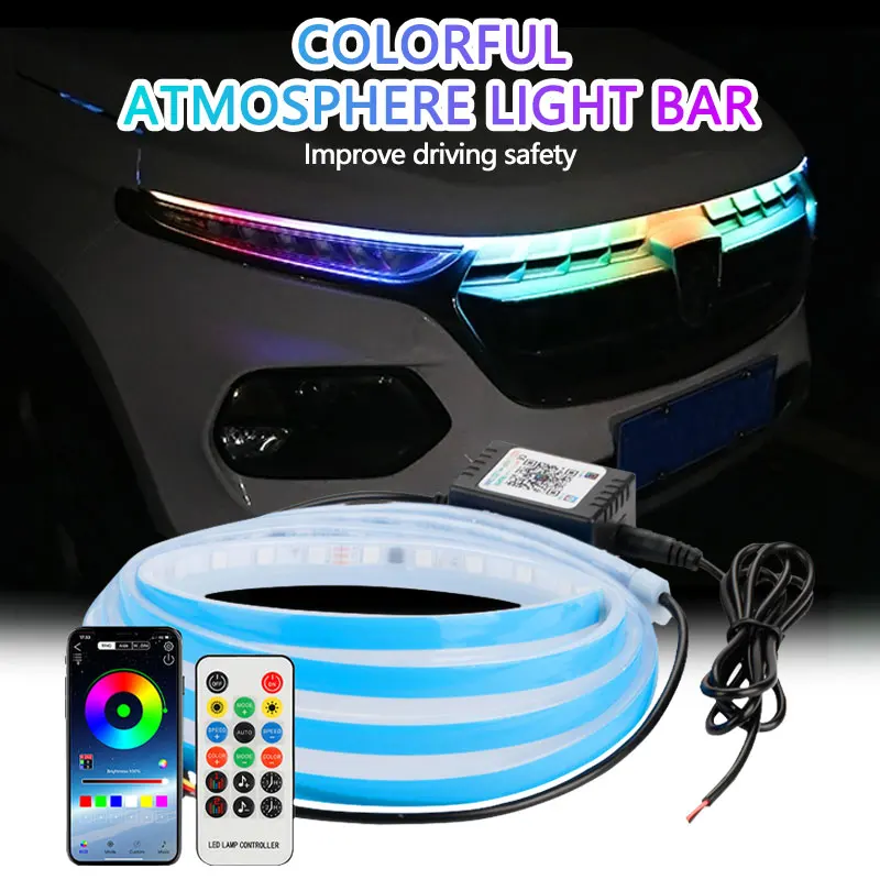 

Led Car Hood Light Strip Symphony APP Remote Control RGB Led Colorful Auto Ambient Decorative Light Daytime Running Light 12v