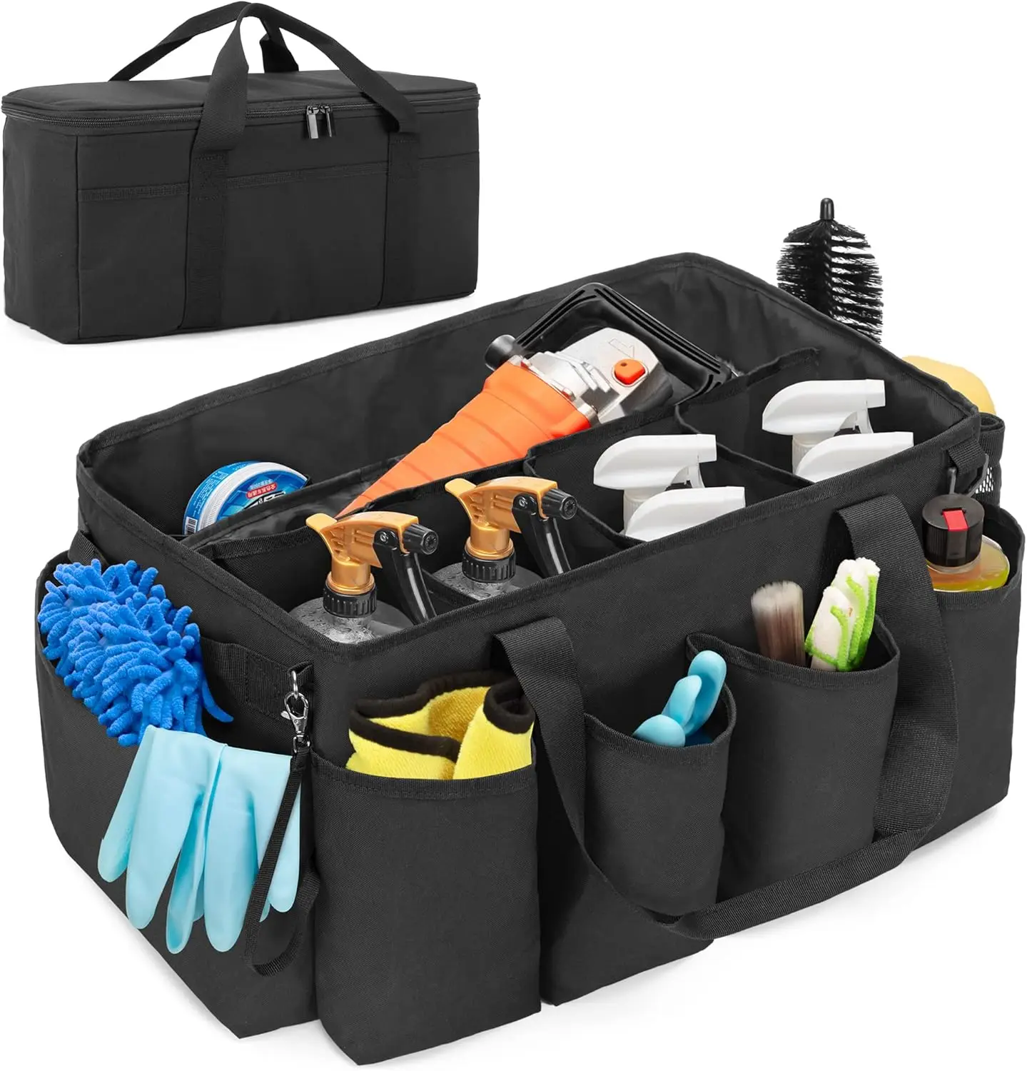

Large Car Detailing Bag with Polisher Storage, Organizer for Auto Supplies & Cleaning Kit, Black Patent Design