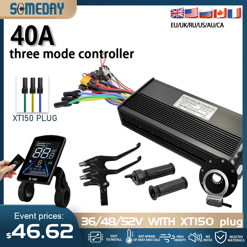 

40A E-Bike Brushless Motor Controller 1000W-2000W Sine to Square Wave Conversion with UKC1 Display for 36V/48V/52V Bikes