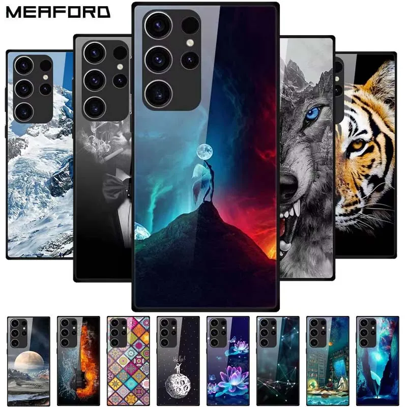 Luxury Case for Samsung S23 S23Ultra Tempered Glass Cover for Samsung Galaxy S23 Ultra S 23 Plus Cases Phone TPU Bumper Fundas