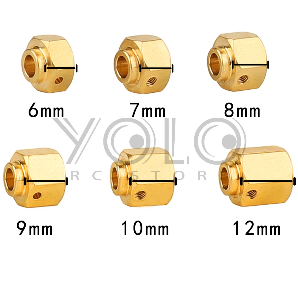 4pcs 6mm 7mm 8mm 9mm 10mm 12mm Heavier Brass 12mm Wheel Hub Extended Adapter for 1/10 RC Crawler Car TRX4 TRX6 Upgrade Parts