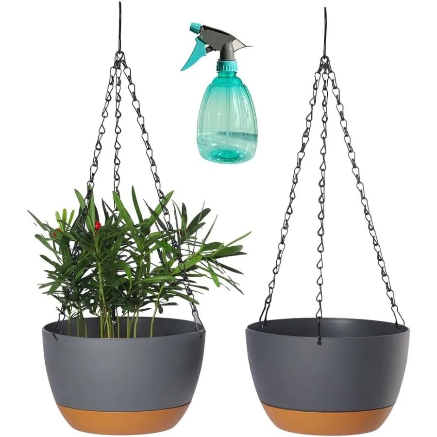 

Набор из 2 пластиковых подвесных горшков 8,3 дюйма, круглый подвесной цветочный горшок с дренажным отверстием для комнатных и наружных растений Remova