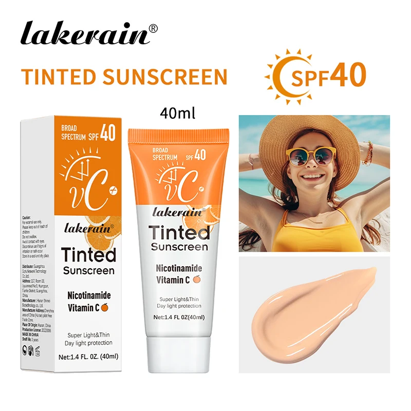 SPF40 Tinted Sunscreen Nicotinamide Vitamin C Mineral Sunblock With Zinc Oxide & Titanium,UV-Proof Sun Block Whitening Cream