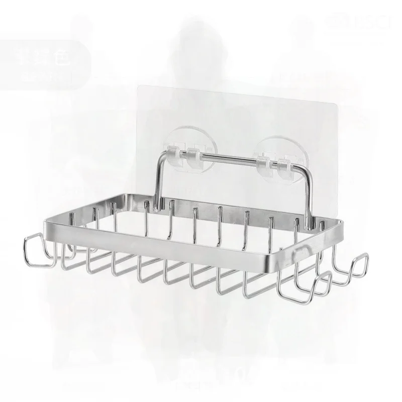 Non-Punch Metal Soap Box Wall Hanging Rack Stainless Steel Razor Holder Storage Drain Rack Silver Black Black Mesh without Hook