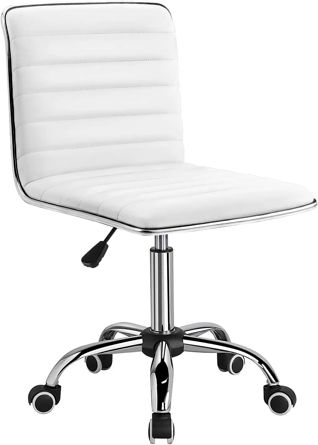 

Vanity Chair for Makeup Room, Low Back PU Leather Swivel Computer Desk Chair, Task and Office Chair Retro with Armless Ribbed