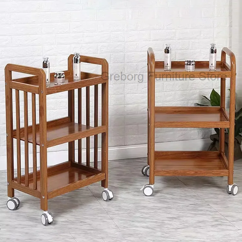 Aesthetic Reception Furniture Multifunctional Cart Utility Trolley Wooden Rolling Tray Spa Salon Professional Rollwagen Makeup