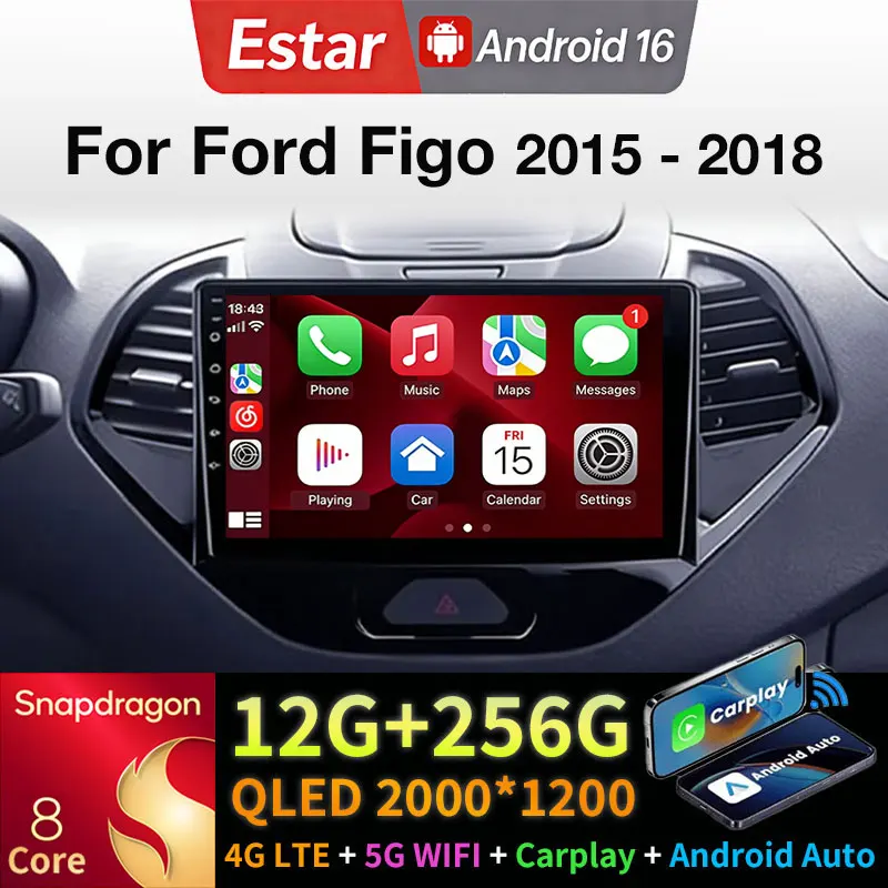 Android 16 Car Radio For Ford Figo 2015 - 2018 Multimedia Video Player Wireless Carplay Android auto GPS Navigation Stereo 4G BT