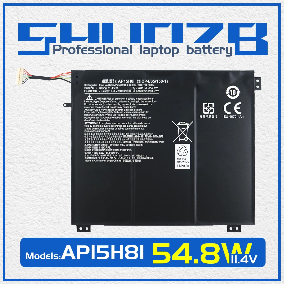 

SHUOZB AP15H8I Laptop Battery For Acer One Cloudbook 14 AO1-431 Series 3ICP4/65/150-1 11.4V 54.8WH 4810MAH Free tools