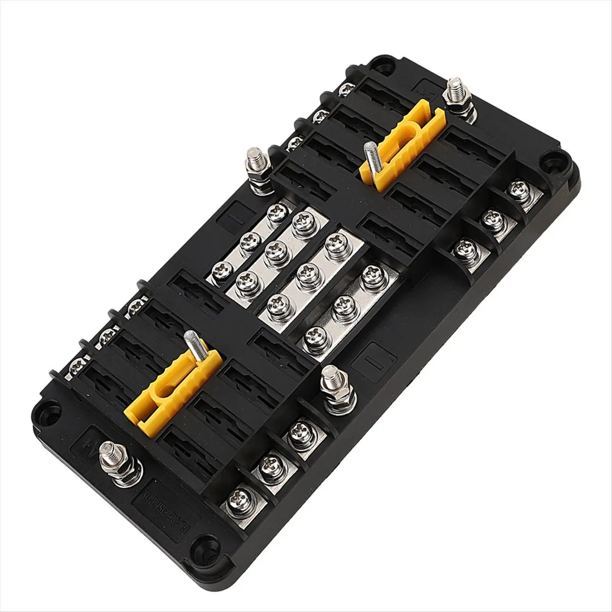 A50U 16 Way Fuse Block Blade Fuse Box 12 Circuit Fuse Holder Fuse Block with Negative Bus Dustproof Cover Sticker Labels