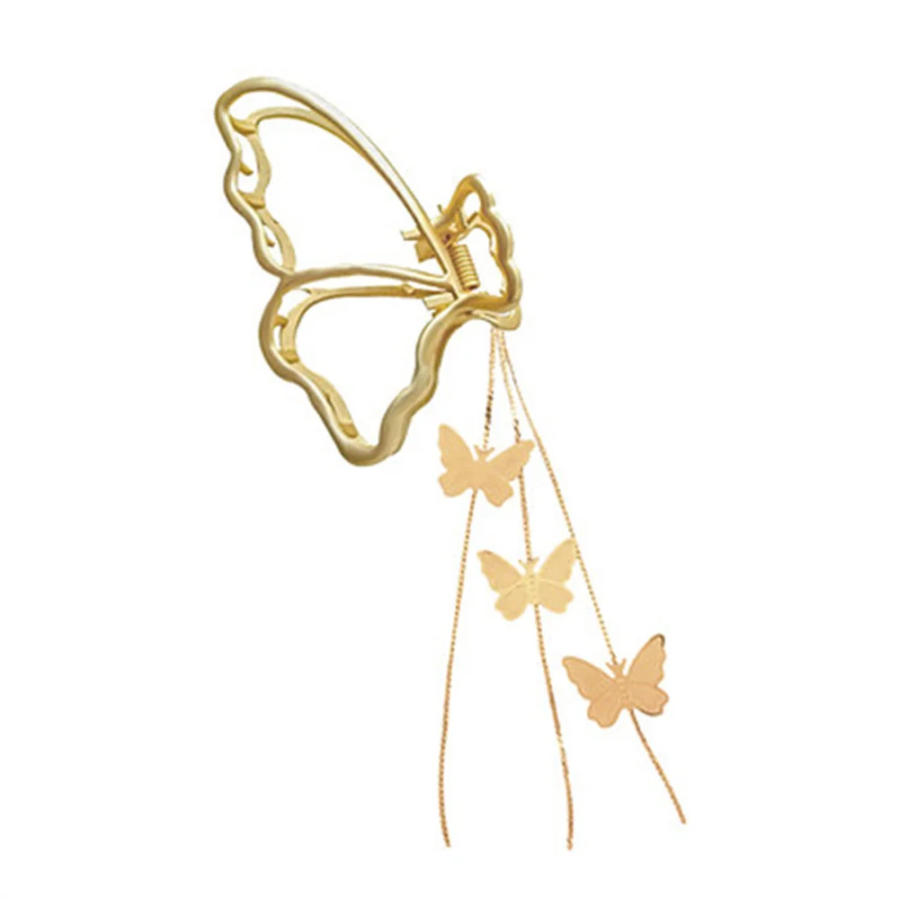 Temperament Hollow Butterfly Hair Claws Nonslip Elegent Golden Clips With Butterfly Tassel Hairband  Hair Accessories