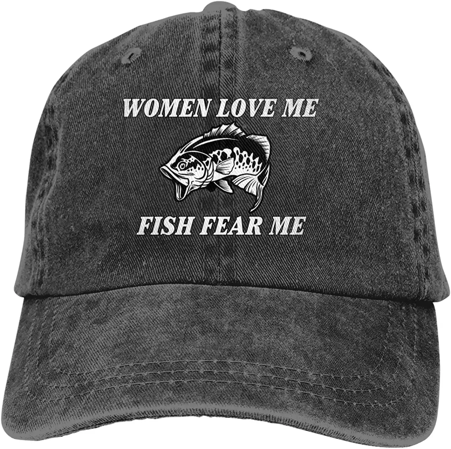 Women Love Me Fish Fear Me Washed Baseball Cap Trucker Hat Adult Unisex Adjustable Dad Hat Unisex Camping Retro Cowboy Hat