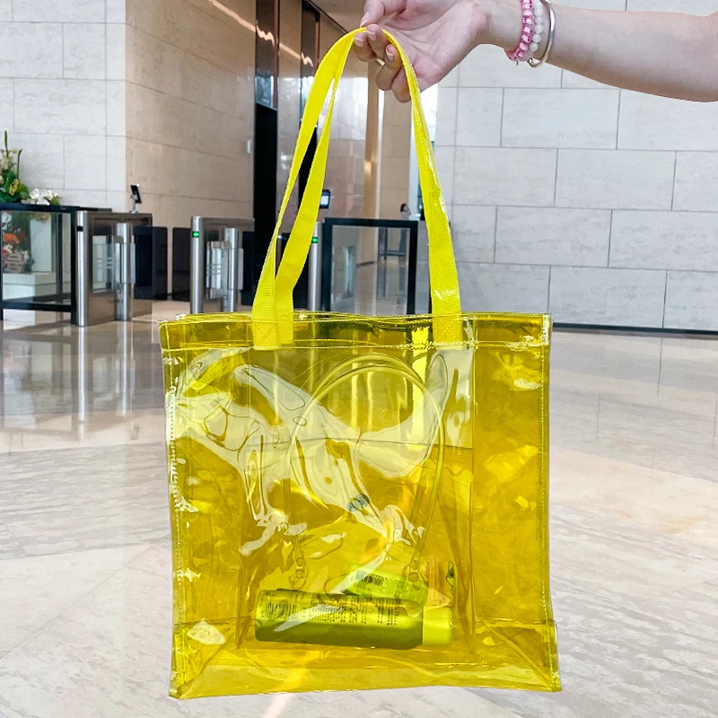 Transparent PVC Waterproof Tote Bag Reusable Clothing Eco Bag Fashion Portable Casual Women\'s Travel Shopping Bag Thick Handbag