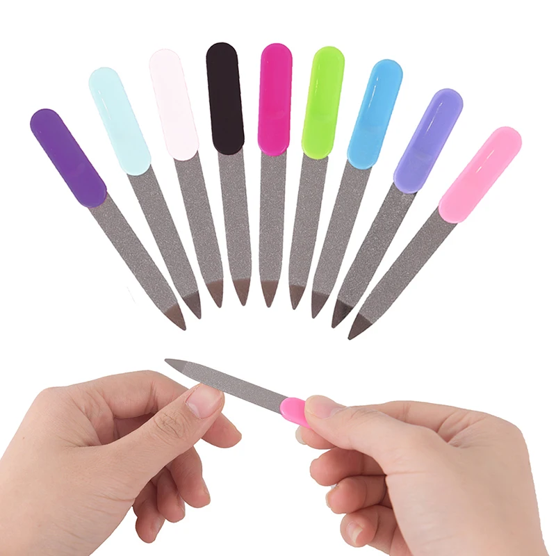 5pcs/lot Nail Art Buffer Files Plastic Handle Metal Double Sided Nail Files Pro Nail File DIY Manicure Pedicure Tool