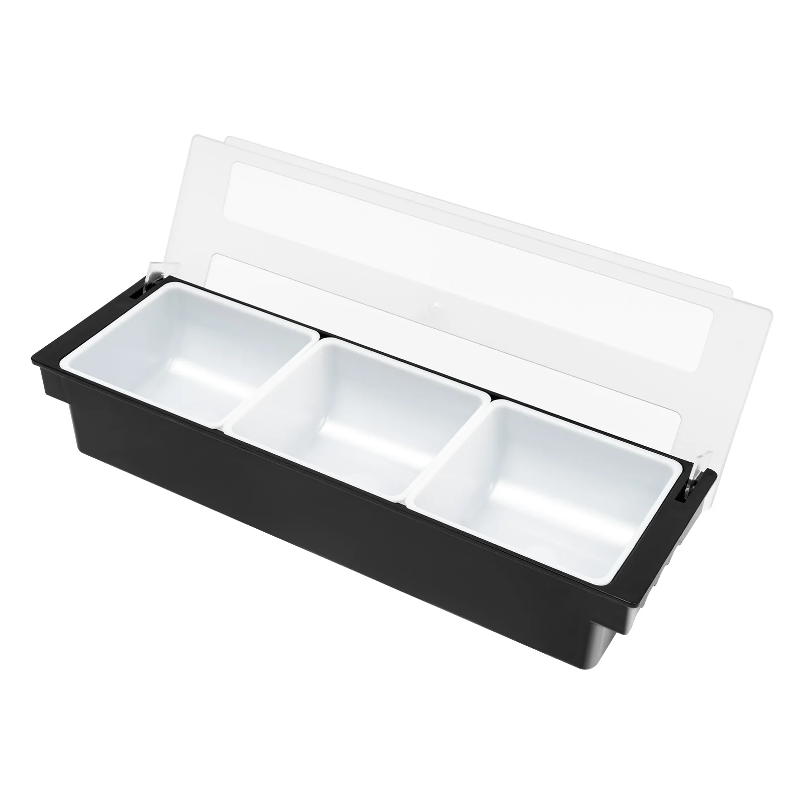 Zutatbehälter, Obstbox aus Kunststoff, herausnehmbare Innengitter, transparenter Verschlussdeckel, Klappdeckel-Design (3 Fächer) – Detail 6