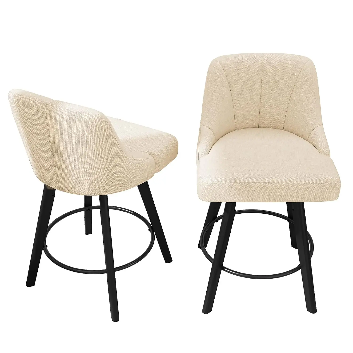 Swivel Bar Stools Set of 2, 25''H Cotton-Linen Counter Chairs with Thickened Cushion & Backrest for Kitchen Island Cafe Dining,