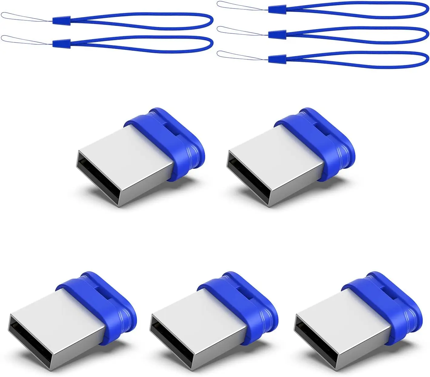 

64GB 5-Pack USB Flash Drives with Lanyard, Ultra Fit Mini Thumb Drives in Blue for Easy Storage