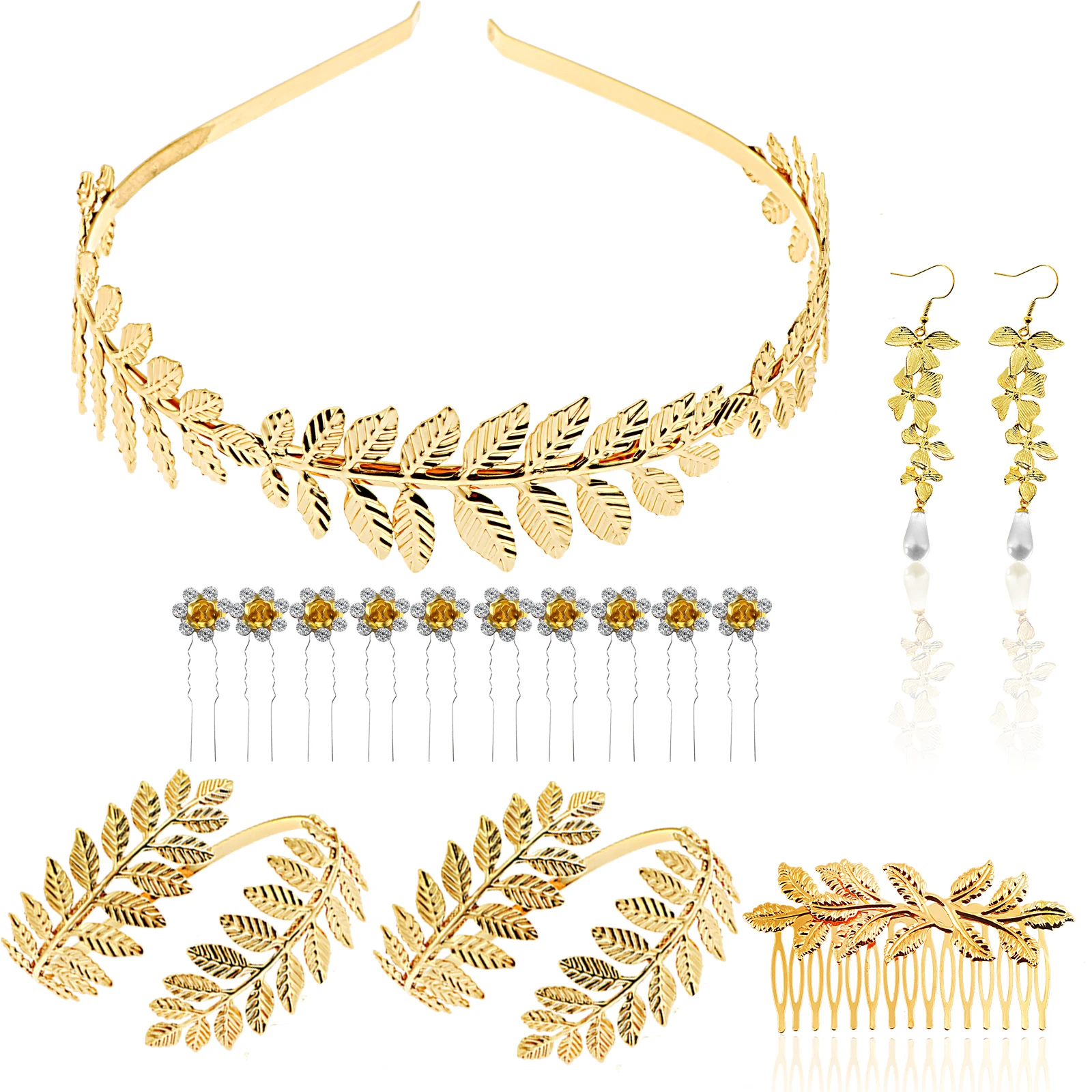 16 Pieces Goddess Costume Accessories Set Including Greek Leaf Bracelet