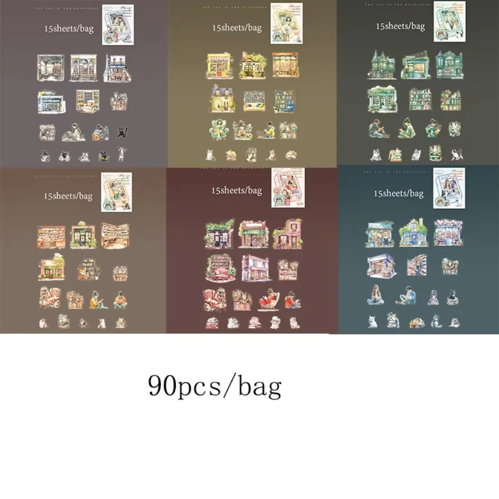 

90 шт. новые наклейки для журналов в стиле ретро «Кот в книжной магазине», дневник, альбом, планировщик, сделай сам, декоративная этикетка для скрапбукинга для домашних животных