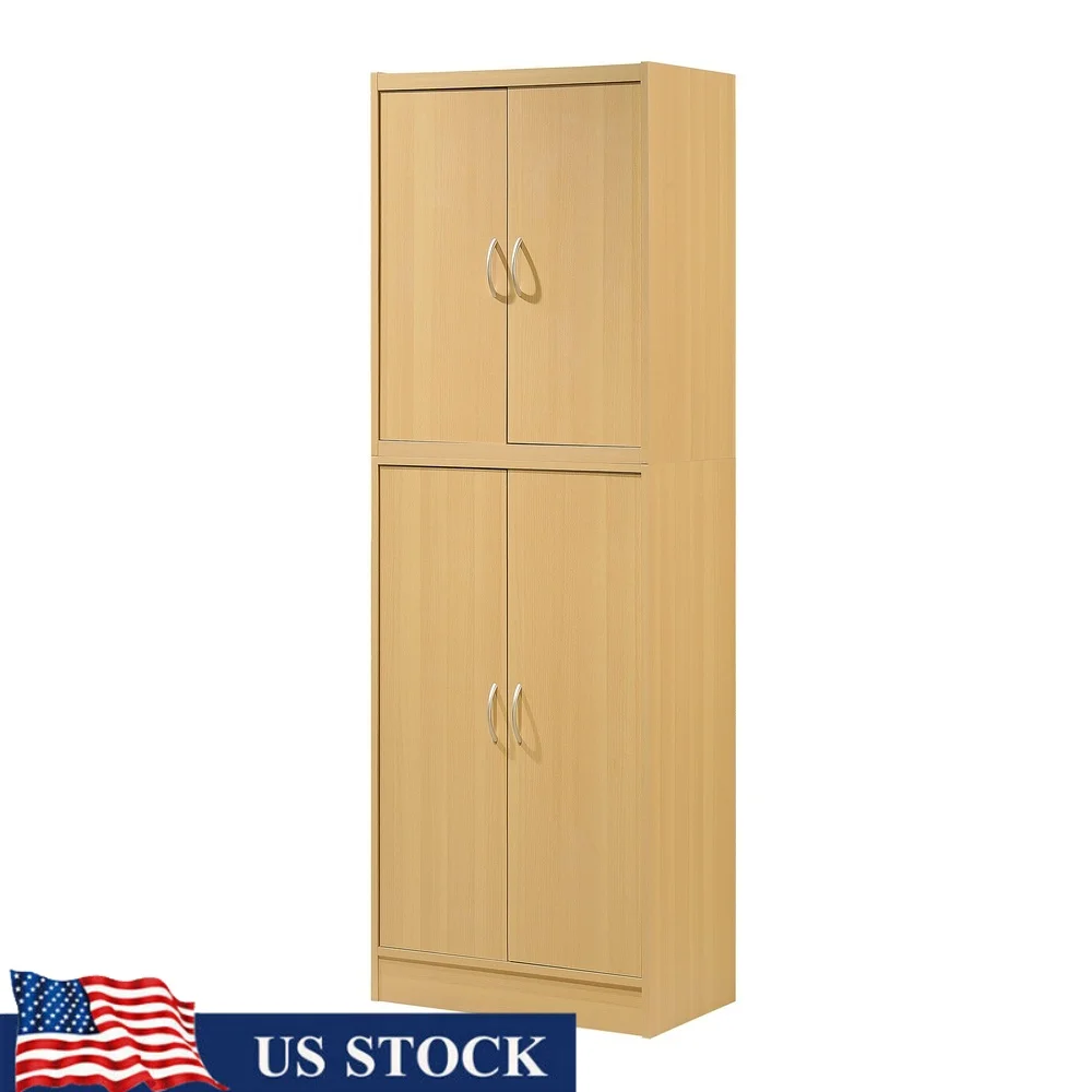 

4-Door Kitchen Pantry Cabinet with Adjustable Shelves Durable Engineered Wood Modern Storage Unit Kitchen Utility and