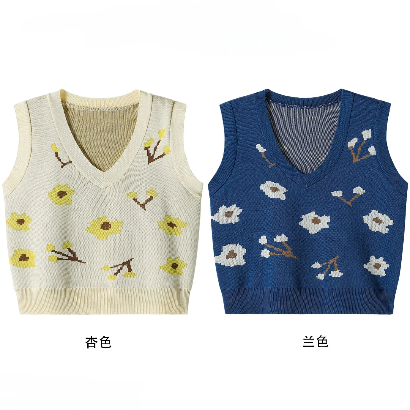 

Women's Korean Style V-neck Sleeveless Flower Jacquard Knitted Vests Autumn and Winter Layered Loose Versatile Casual Waistcoat