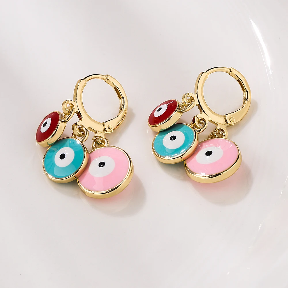 NEWBUY Fashion 4 Style Colorful Enamel Expoxy Evil Eye Drop Earrings For Women Gold Color Copper Wedding Earring Femme Bijoux