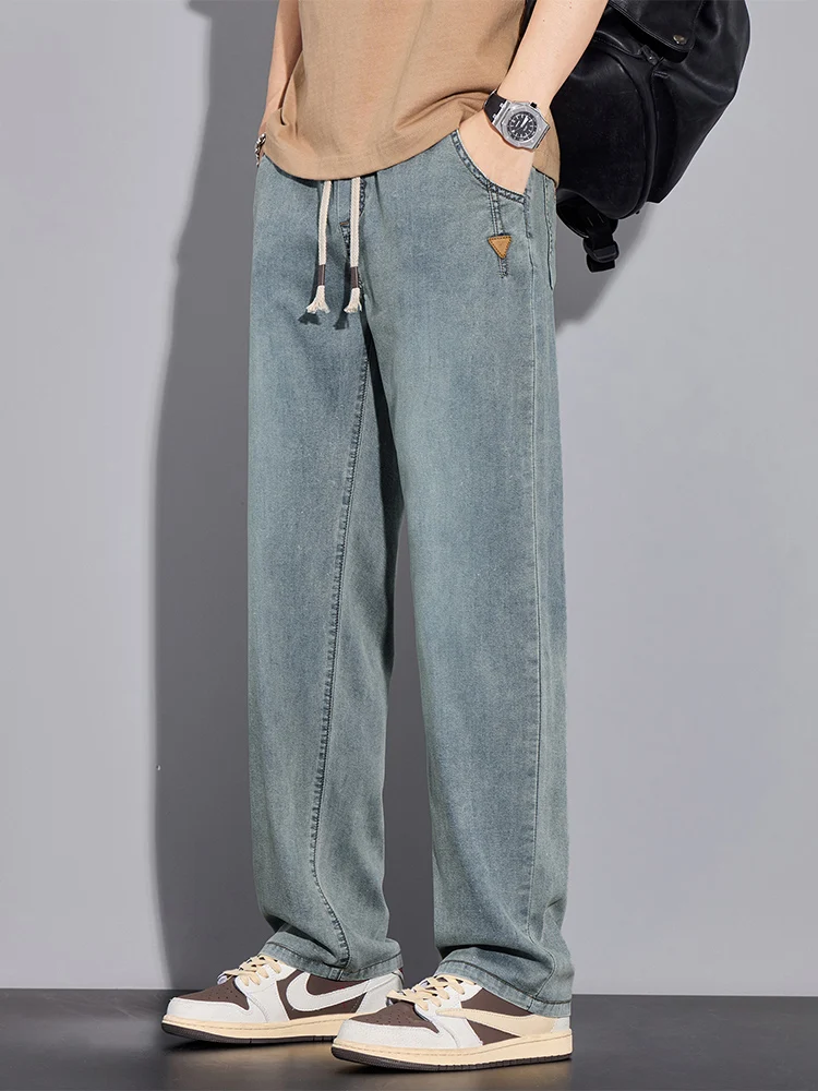 

Men's Summer Thin Levis Denim Jeans Elastic Waist Loose Straight Leg Comfortable Fit Faion Urban Sle Long Pants
