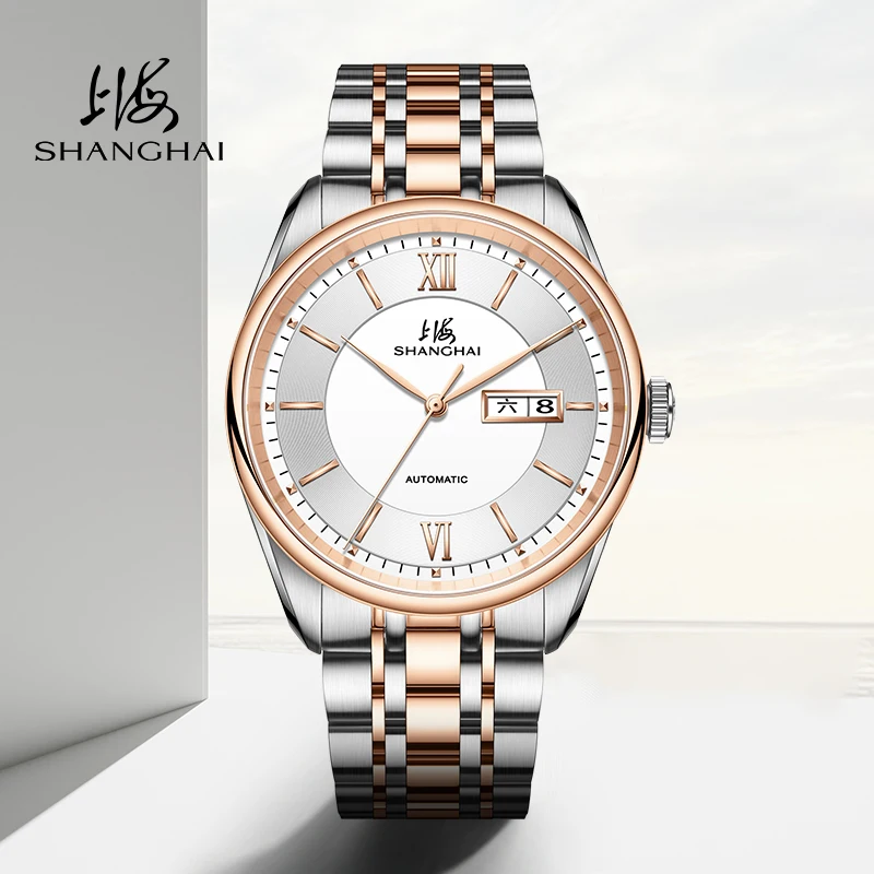 Shanghai Men's WatchAutomatic Mechanical WatchRoman NumeralsDual CalendarDisplayLuxury Men's WatchSapphireBusiness Wristwatch 08