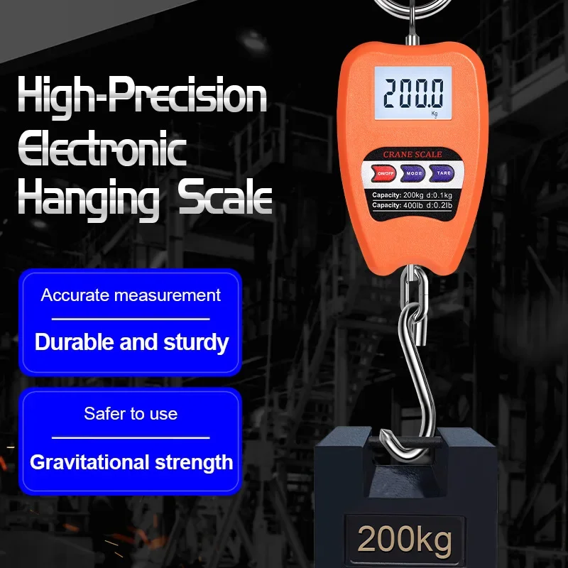 Hanging Crane Scale 200Kg Mini Digital Scale with 0.05Kg Accurate Sensors Portable Digital Luggage Hook Scales for Farm Hunting