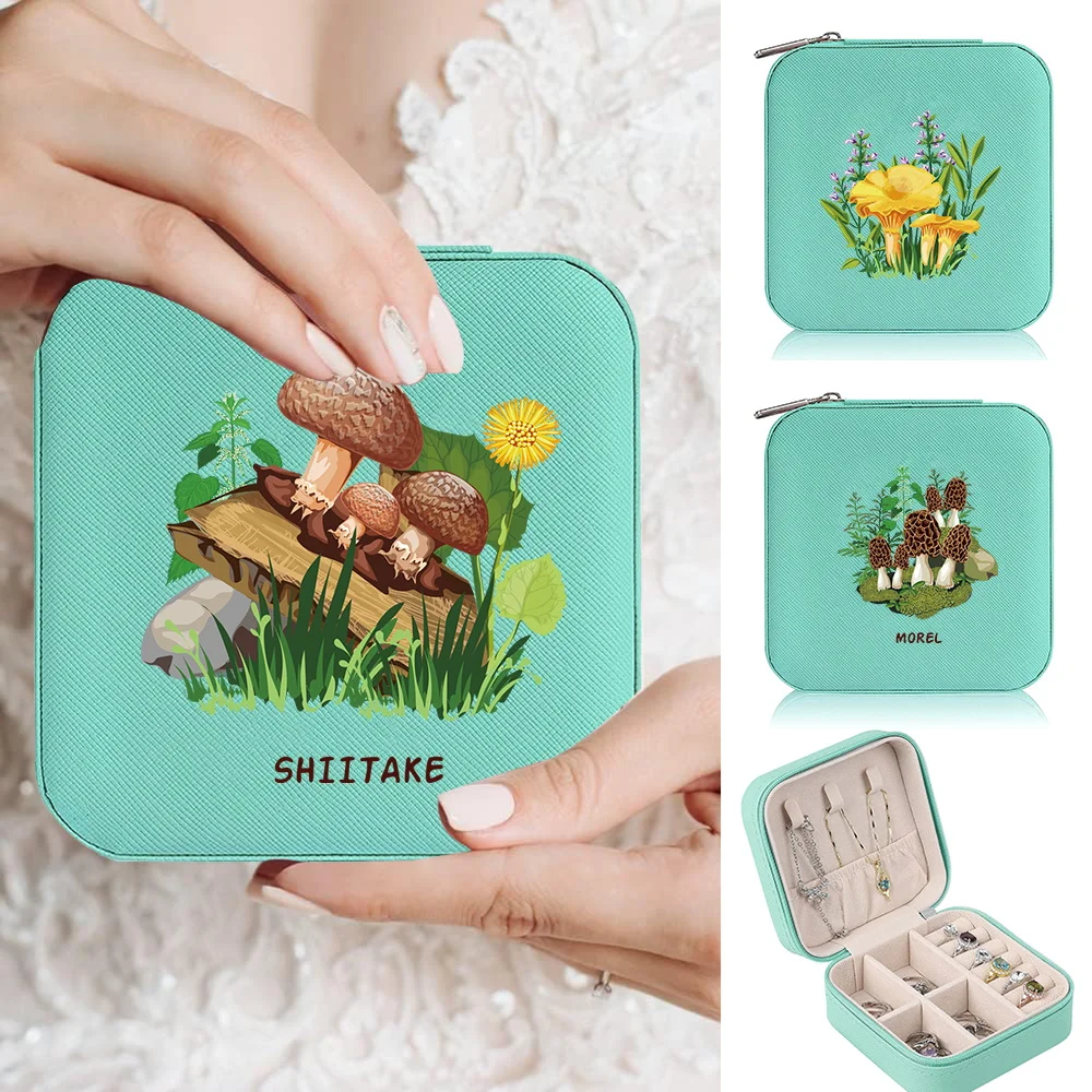 

Multi Grid Jewelry Box for Women's Accessories PU Leather Waterproof Jewels Box Organizer Square Jewel Boxes Mushroom Printing