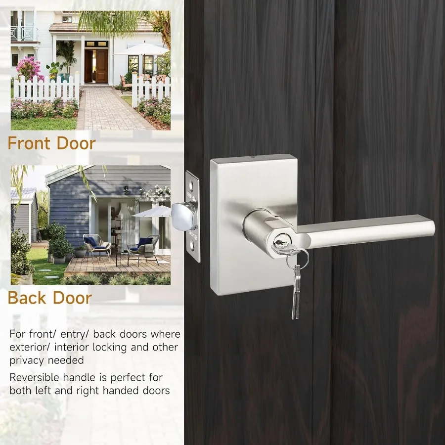 قفل ذراع دخول بمفتاح عالي التحمل للأبواب الخارجية والأمامية مع لمسة نهائية من النيكل المصقول مثالية للتطبيق السكني عالي الأمان