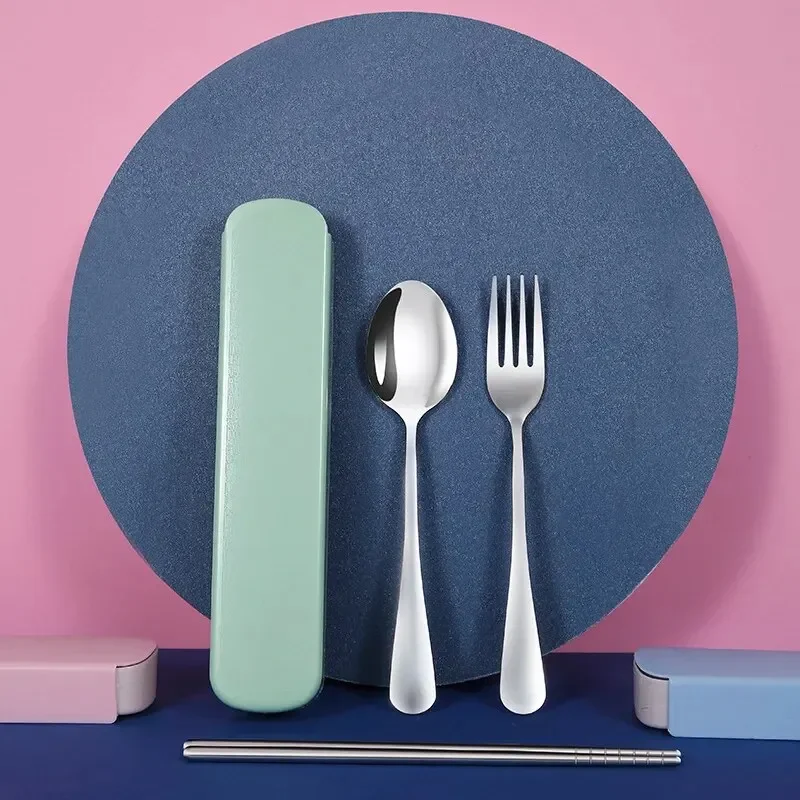 1set Haushalt Edelstahl Tragbare Geschirr Stäbchen Löffel Gabeln Zwei/Drei Stück Set mit Box