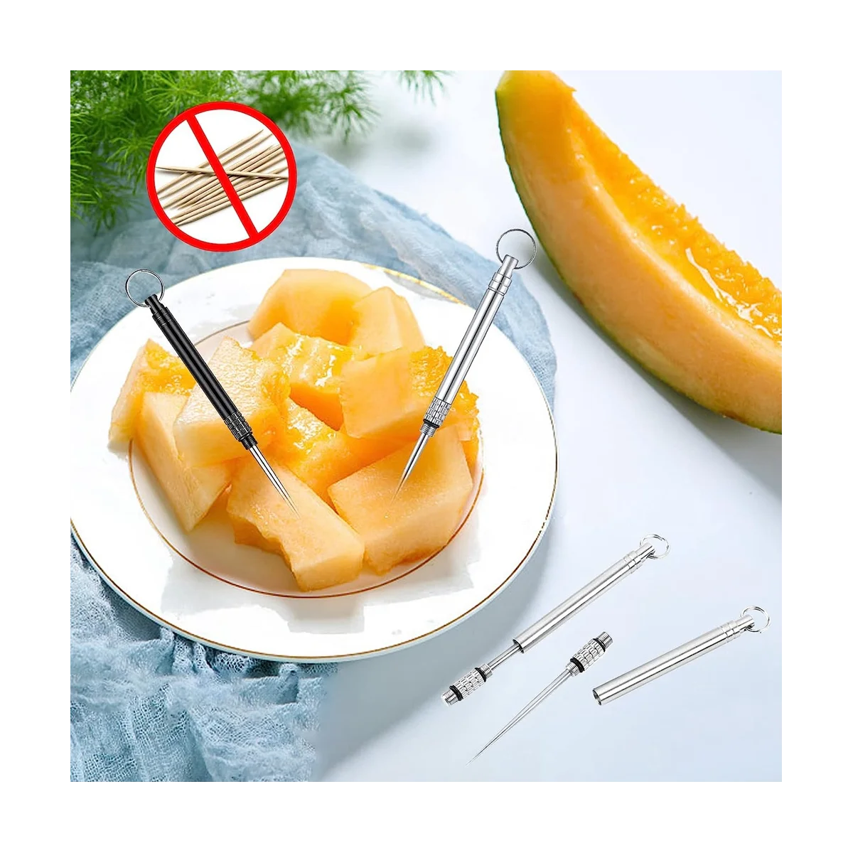 6 Pieces Metal Titanium Toothpicks, Portable Reusable Pocket Toothpicks with Stainless Steel Toothpick Holder