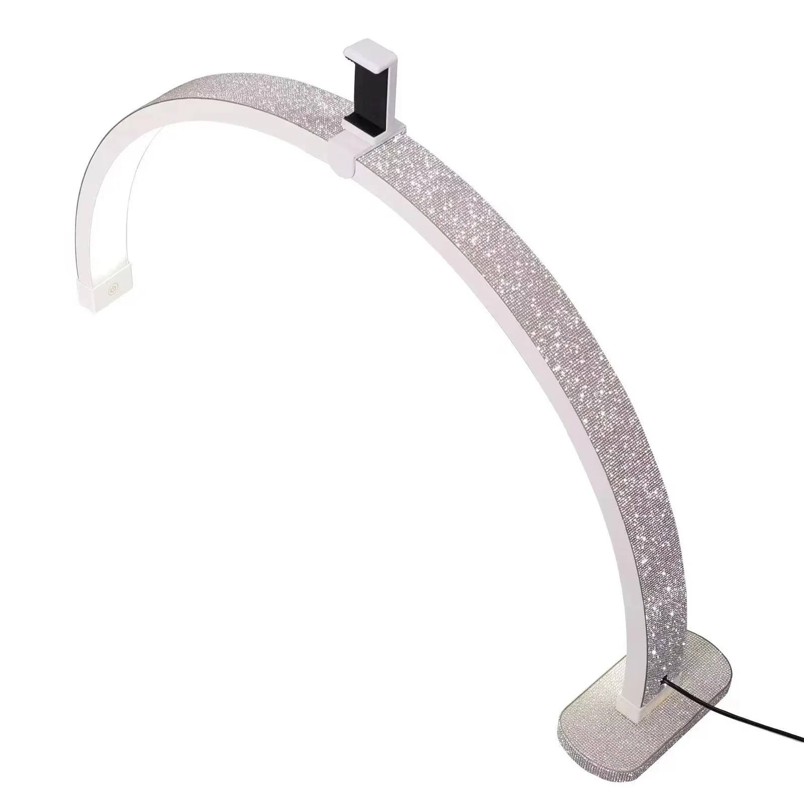 LED Floor Lamp Adjustable Brightness Half Moon Standing Lamp for Beauty Skincare Eyebrow Tattoo Mobile Phone Holder