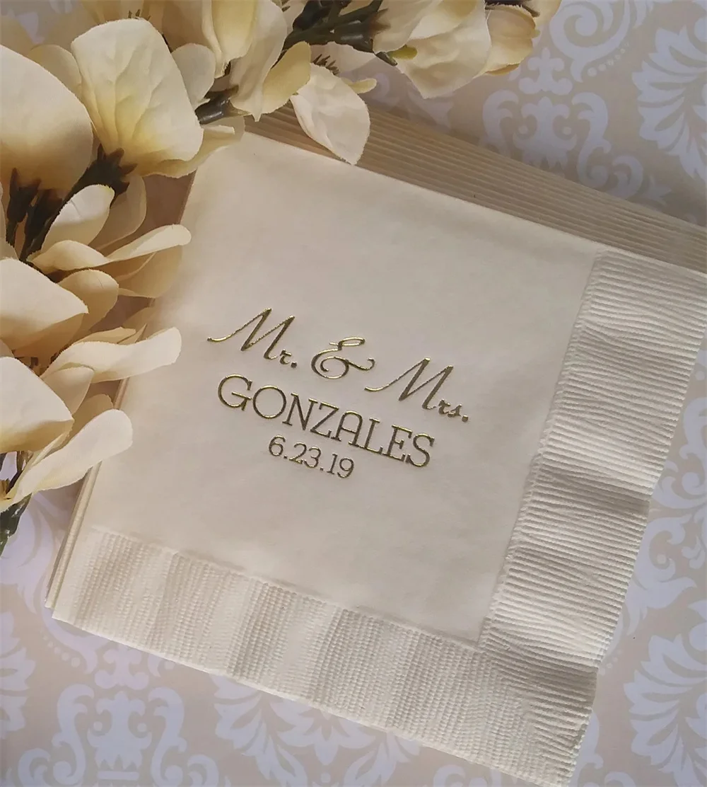 

50PCS Personalized cocktail napkins Mr & Mrs wedding cocktail napkins NEW reception napkins anniversary napkins