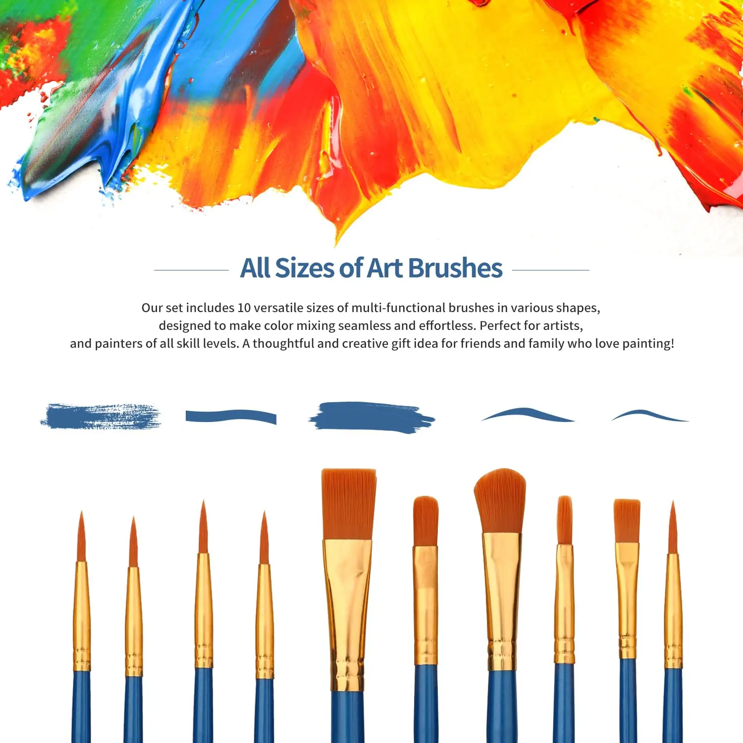 10Pcs Plastic Short Rod Art Painting Watercolor Gouache Oil Brush Multi-color Multi-functional Nylon Hair Paint Brush Artist Set