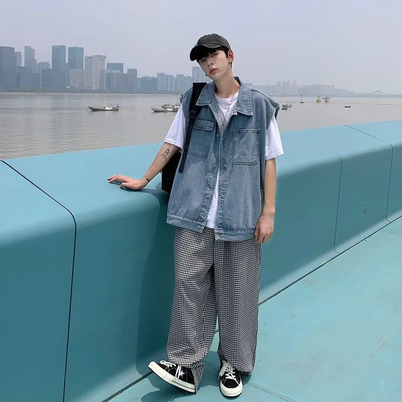 الرجال سليم صالح سترة جينز المحاصيل الأعلى الخام هيم استرخاء صورة ظلية مزيج مباراة طبقات قطعة لمجموعة ملابس الشارع الشهير صيف 2025