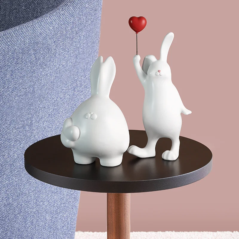 Modern Light Luxury White Earphone Rabbit Key Storage Tray Crafts Creative Cartoon Home Resin Soft Home Decoration Accessories