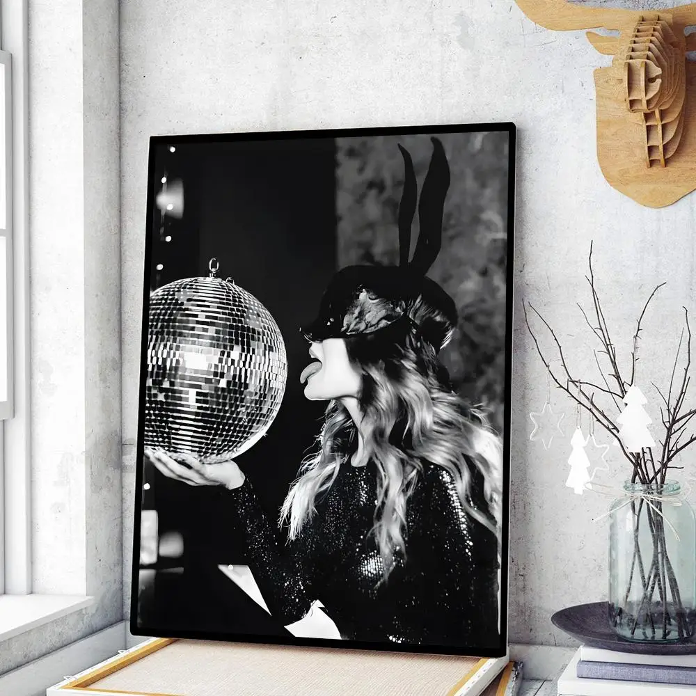 Disco Ball Dancefloor Party Print Self-adhesive Art Poster Fancy Wall Art Sticker for Living Room Bar DIY Vintage Decorative Art