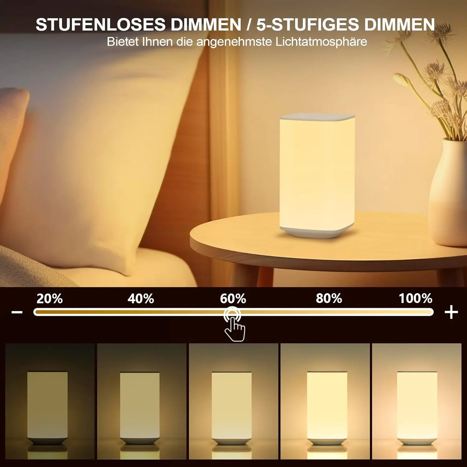 LED Night Ligh Touch Lamp with Dimmable RGB Color Table Lamp Timing Function USB Rechargeable Night Light for Bedroom Kids Decor