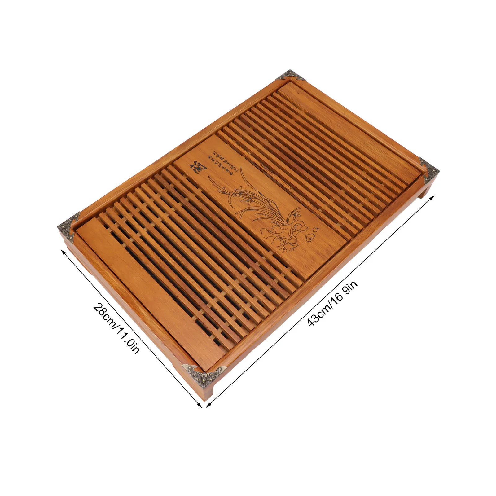 Chinese Natural Wood Tea Tray Drainage Water Storage Kung Fu Tea Set Simple Rectangular Tea Board Storage Tray with Drain Pipe