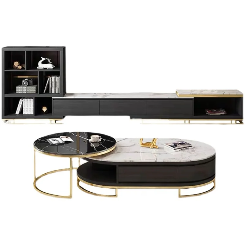 

Выдвижной мраморный журнальный столик, сланцевый ТВ-шкаф, современная мебель для гостиной