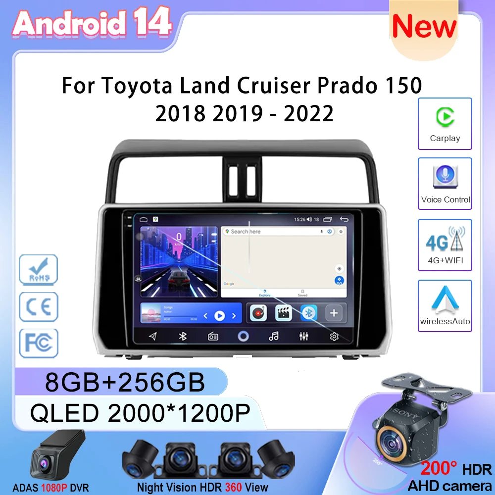 

Android 14 For Toyota Land Cruiser Prado 150 2018 2019 - 2022 Auto Radio GPS Navigation Android Carplay Head Unit Multimedia CPU