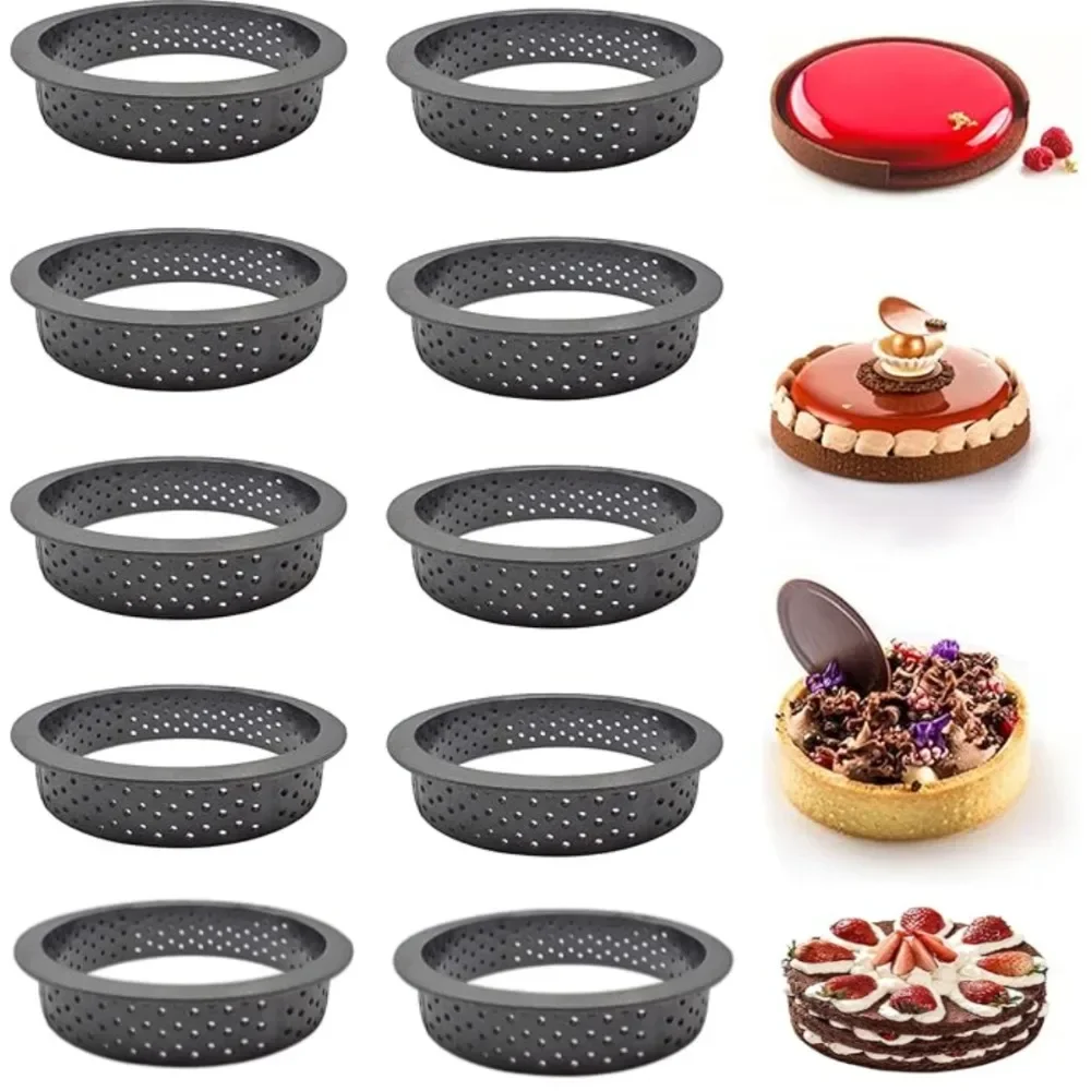 10pcs Mousse Tartlet Moulds Various Shapes Perforated Plastic Dessert Mousse Tart   Ring Home DIY Fruit Pie Cake Baking Tools