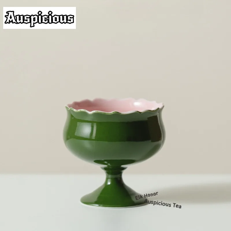 

100ml Peacock Green Flower Mouth Teacup Creative Tea Bowl Jug Tea-tasting Meditation Cup Chazhan Master Cups Teaware Decoration