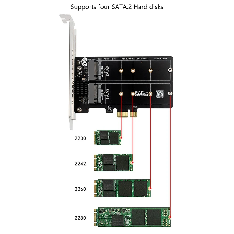 PH58 M.2 SATA To PCIE Adapter Card Dual-Disk Array Card RAID Expansion Card JMB582